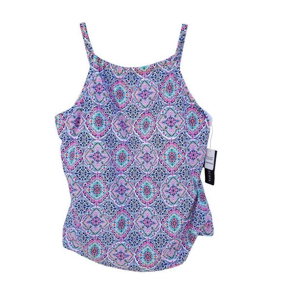 Island Escape Underwire Tankini Mandala Swim Top Full Bust Support Women Size 12 - Picture 4 of 9